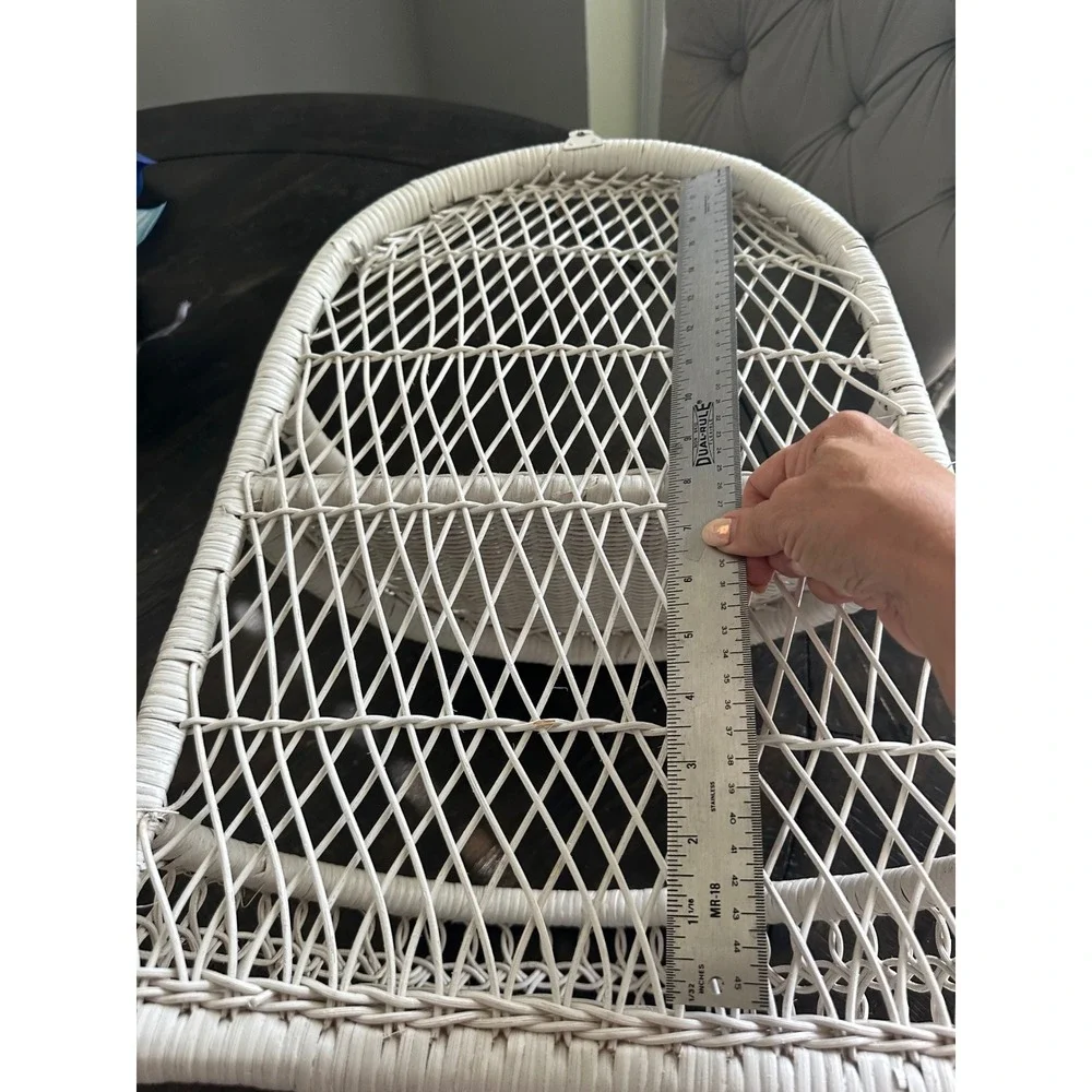 Vintage White Wicker Wall Shelf Arched Rattan 2 Tier Boho Coastal Decor 18in EUC